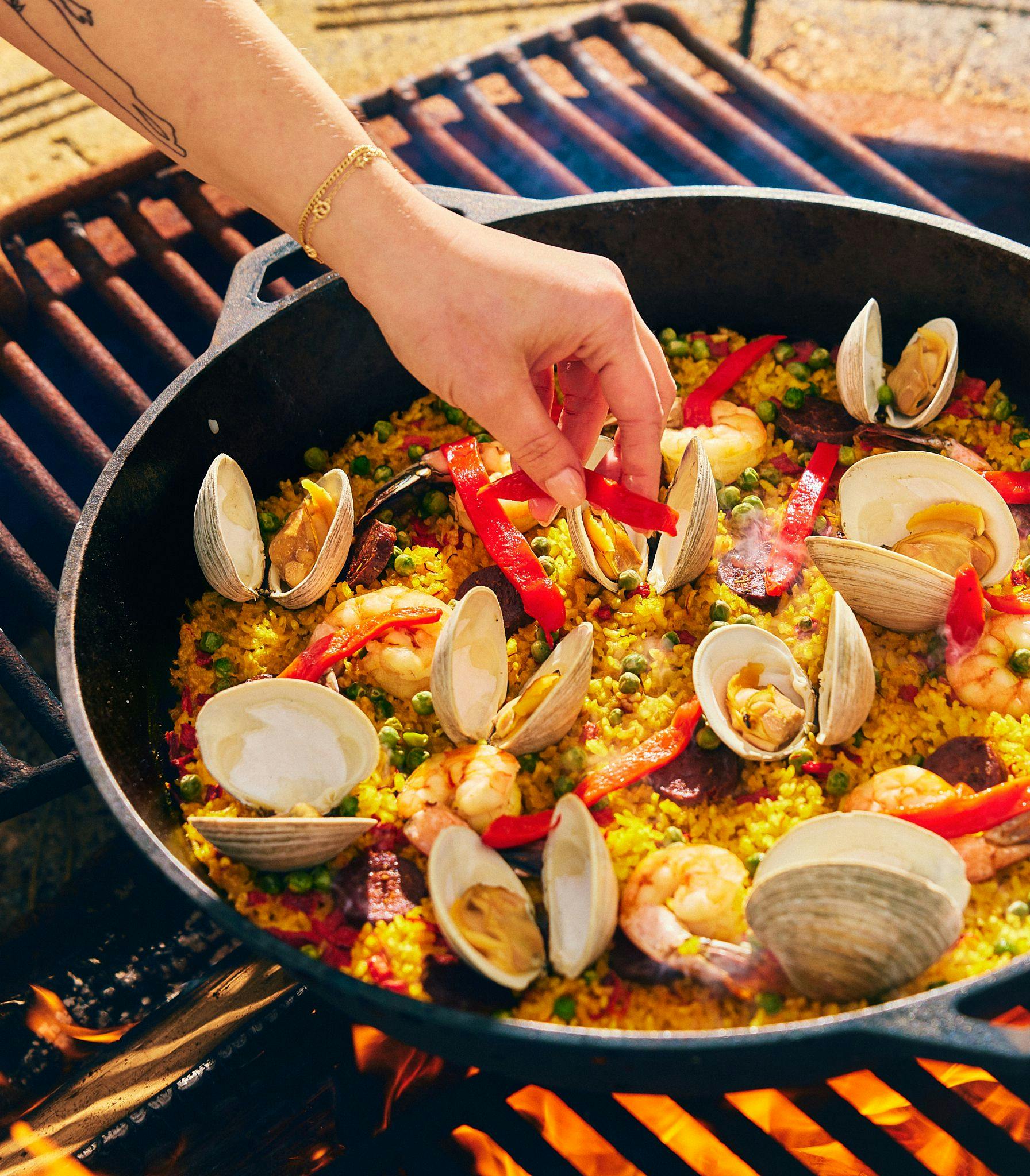 Clam Paella on a bbq
