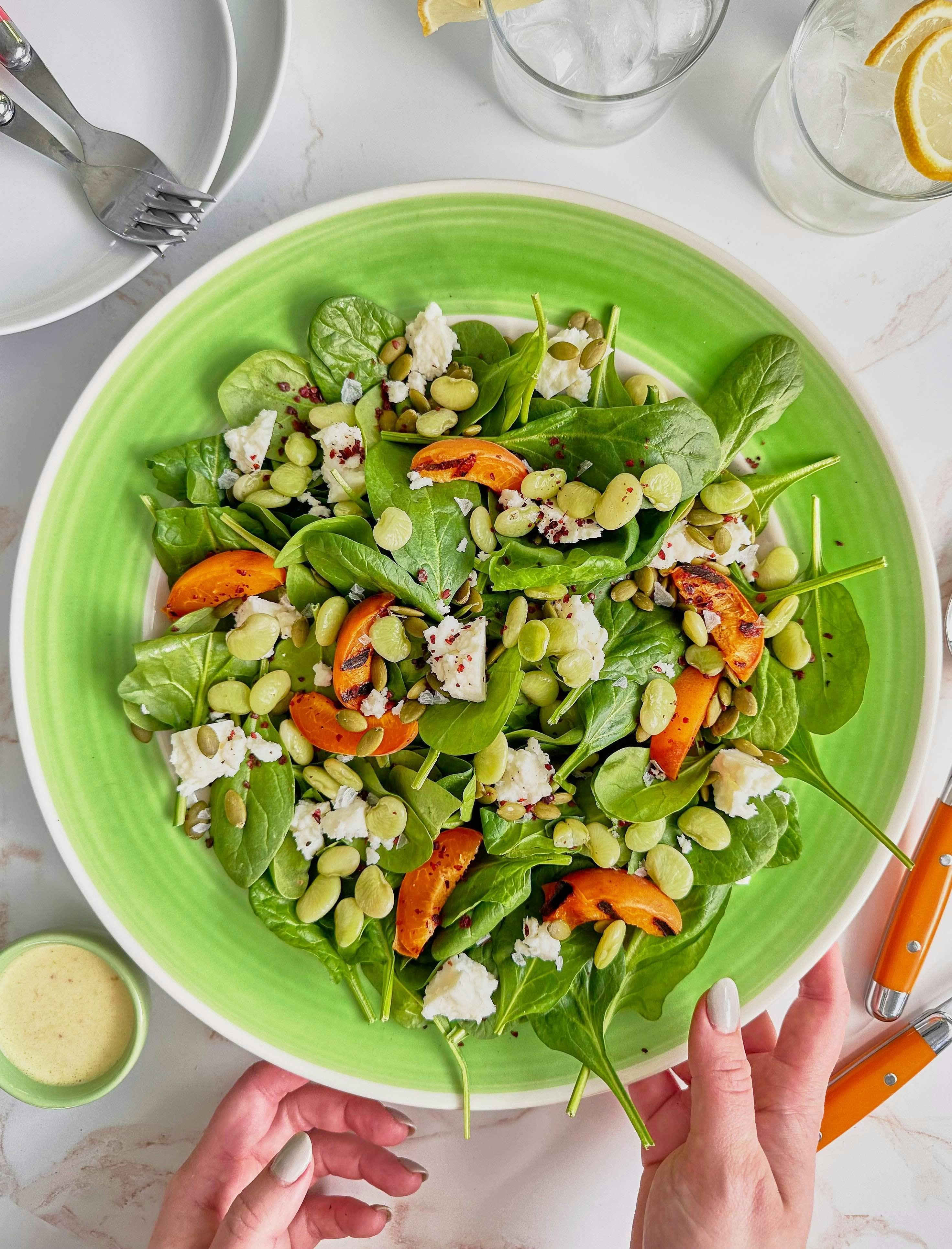 Spinach Salad with Grilled Apricots