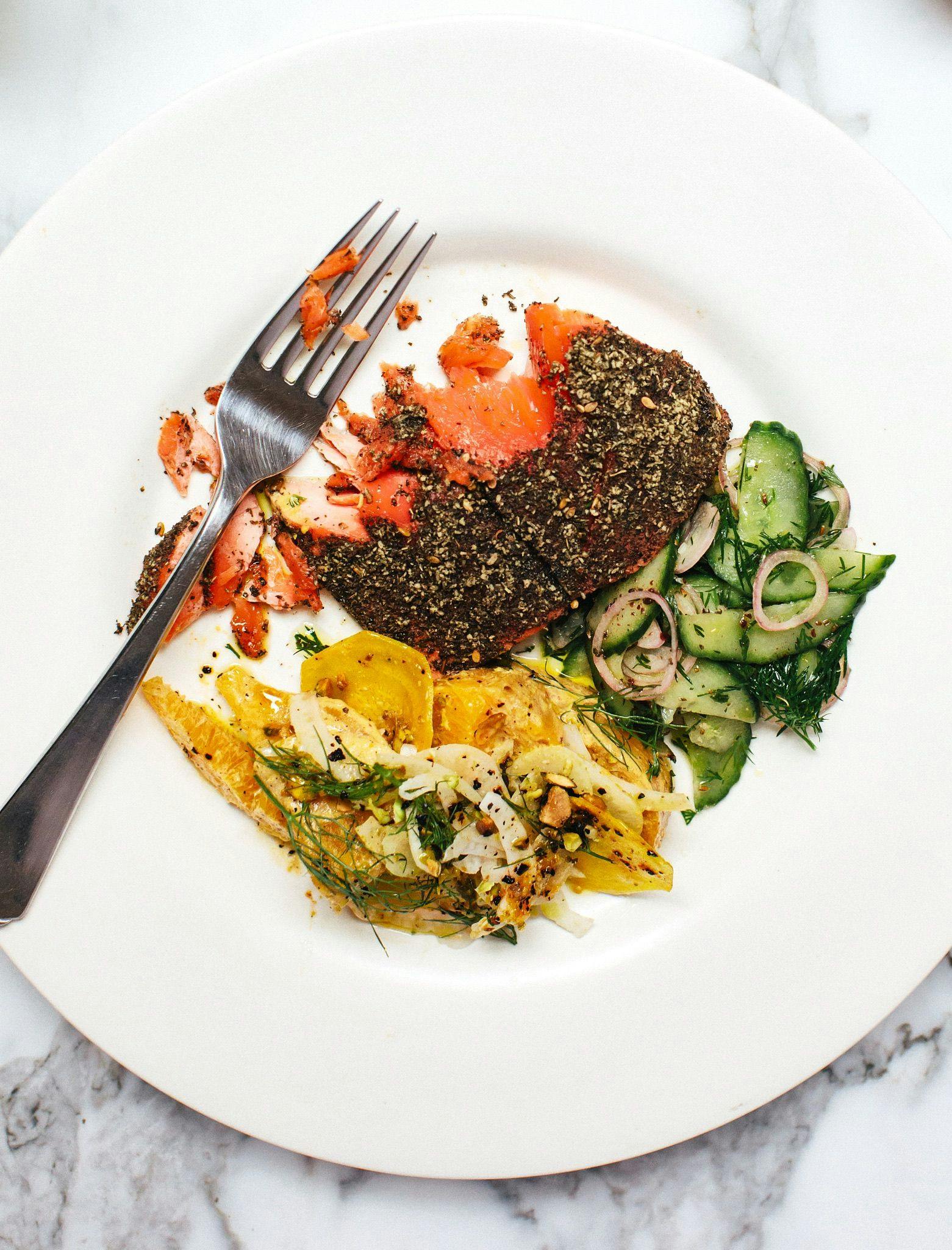 Za’atar Dusted Salmon with Cucumber Salad