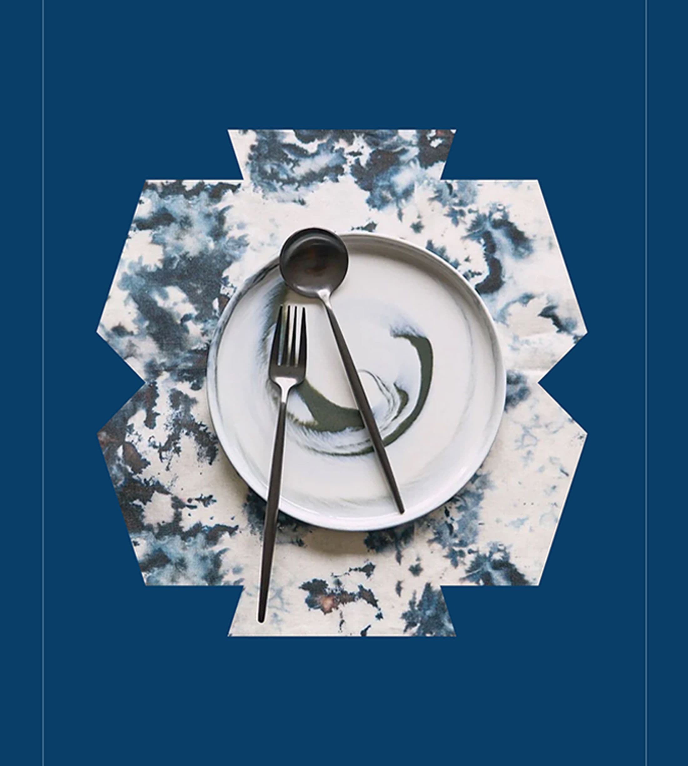 Goldie Home gray blue tie dye placemat and table setting