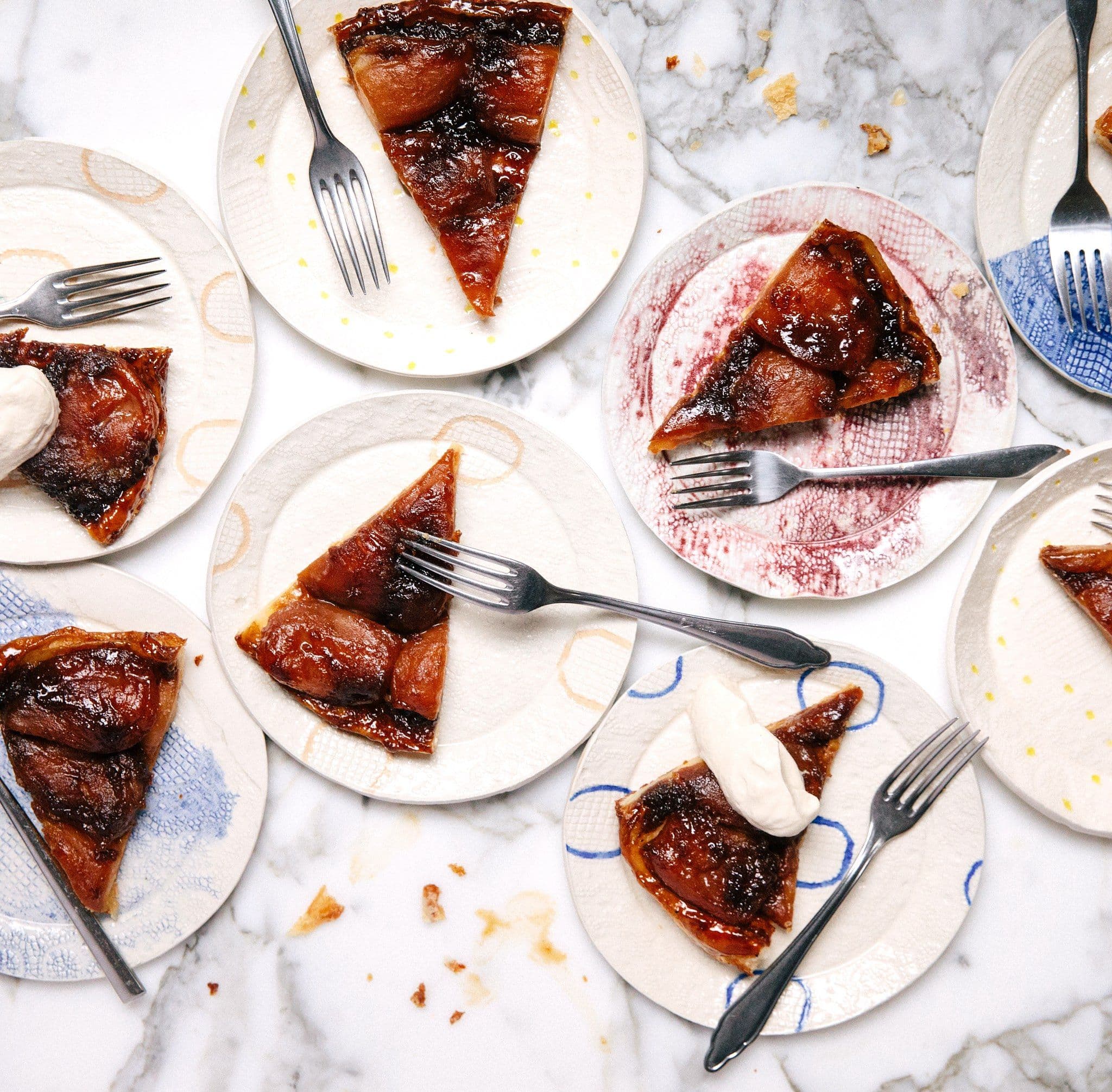 Apple Tarte Tatin Slices with Whipped Cream