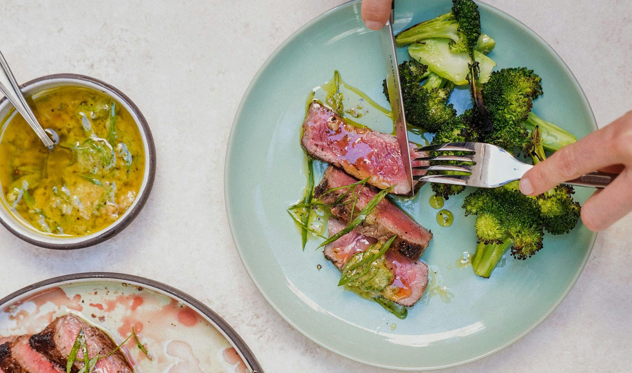 Slicing Steak with Broccoli
